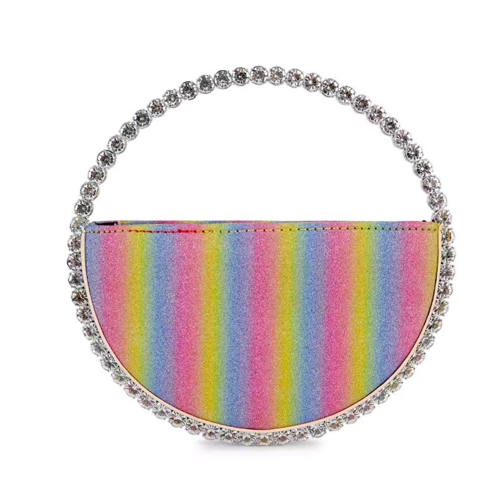 Rainbow Rhinestone Circular Clutch